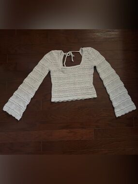 Abercrombie & Fitch White Crochet Tie-Back Sweater